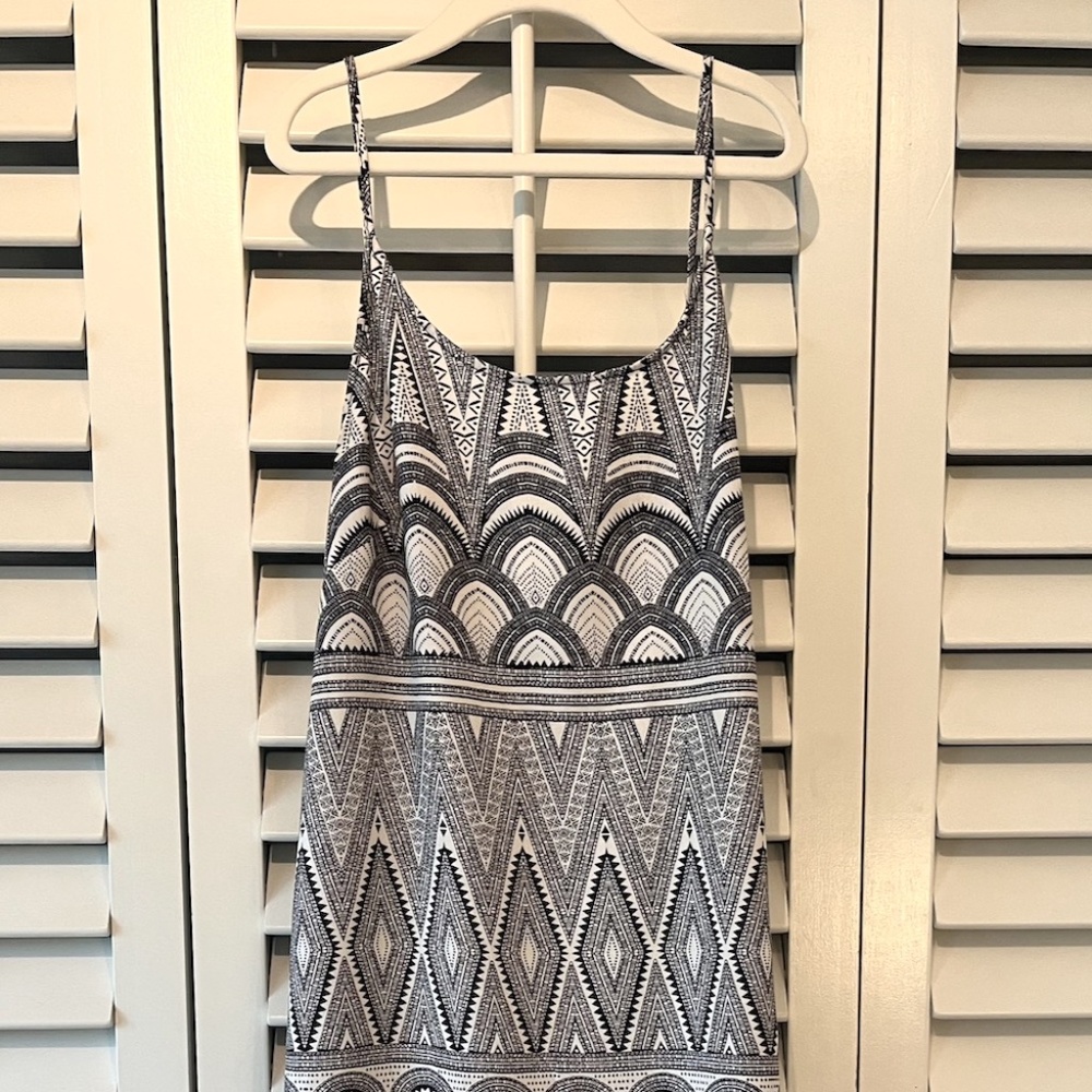 H&M Boho Spaghetti Strap Midi Shift Dress in Geometric Print Size 10